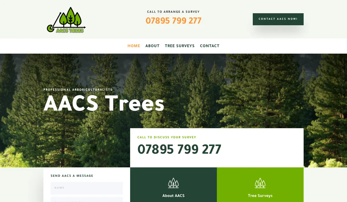Homepage of the AACS Trees website, designed by FUZZ UK