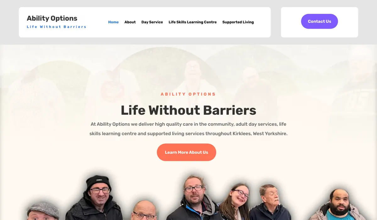 Homepage of the Ability Options website, designed by FUZZ UK