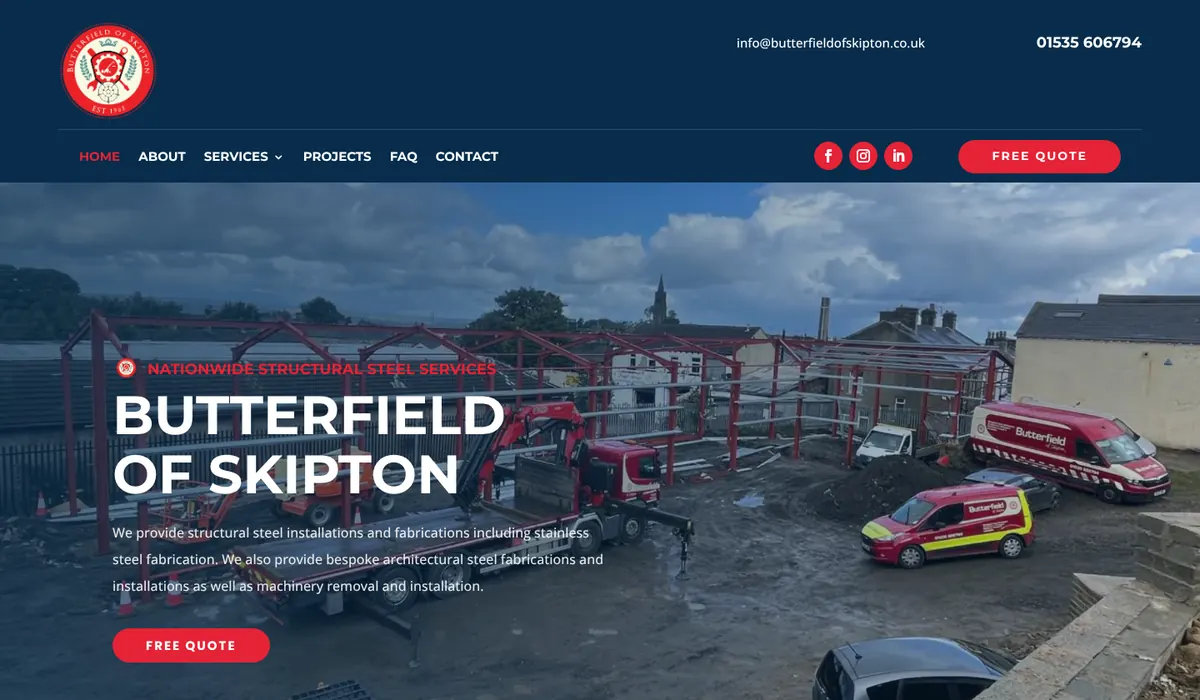 Homepage of the Butterfield of Skipton website, designed by FUZZ UK