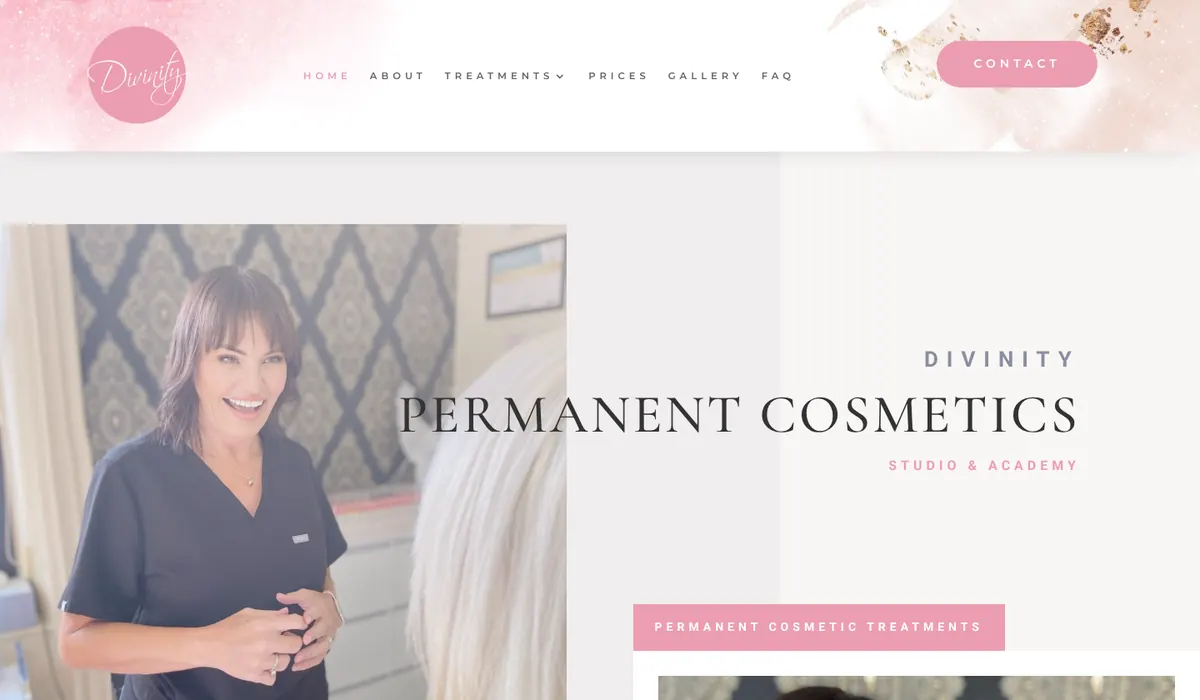 Homepage of the Divinity Permanent Cosmetics website, designed by FUZZ UK