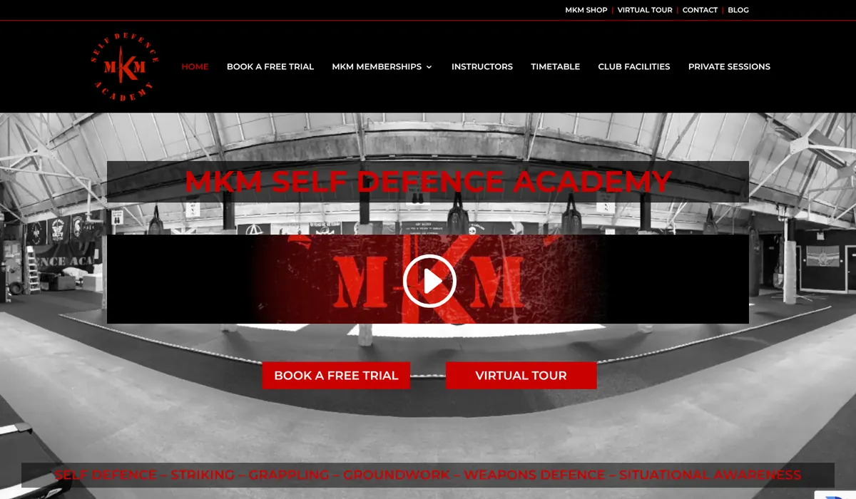 Homepage of the Martial Krav Maga website, designed by FUZZ UK