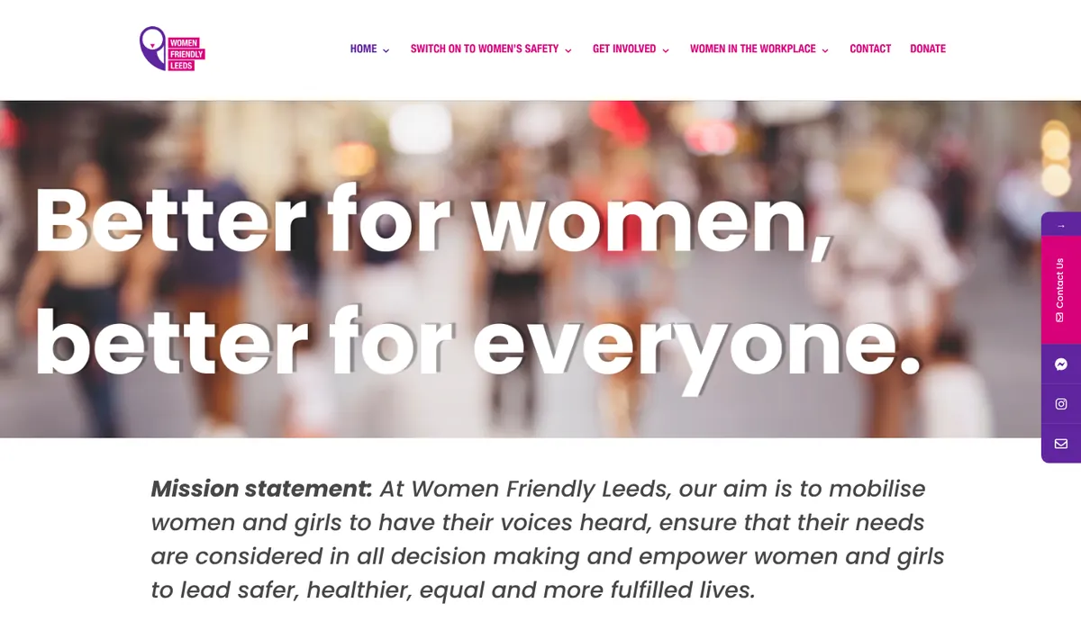 Homepage of the Women Friendly Leeds website, designed by FUZZ UK